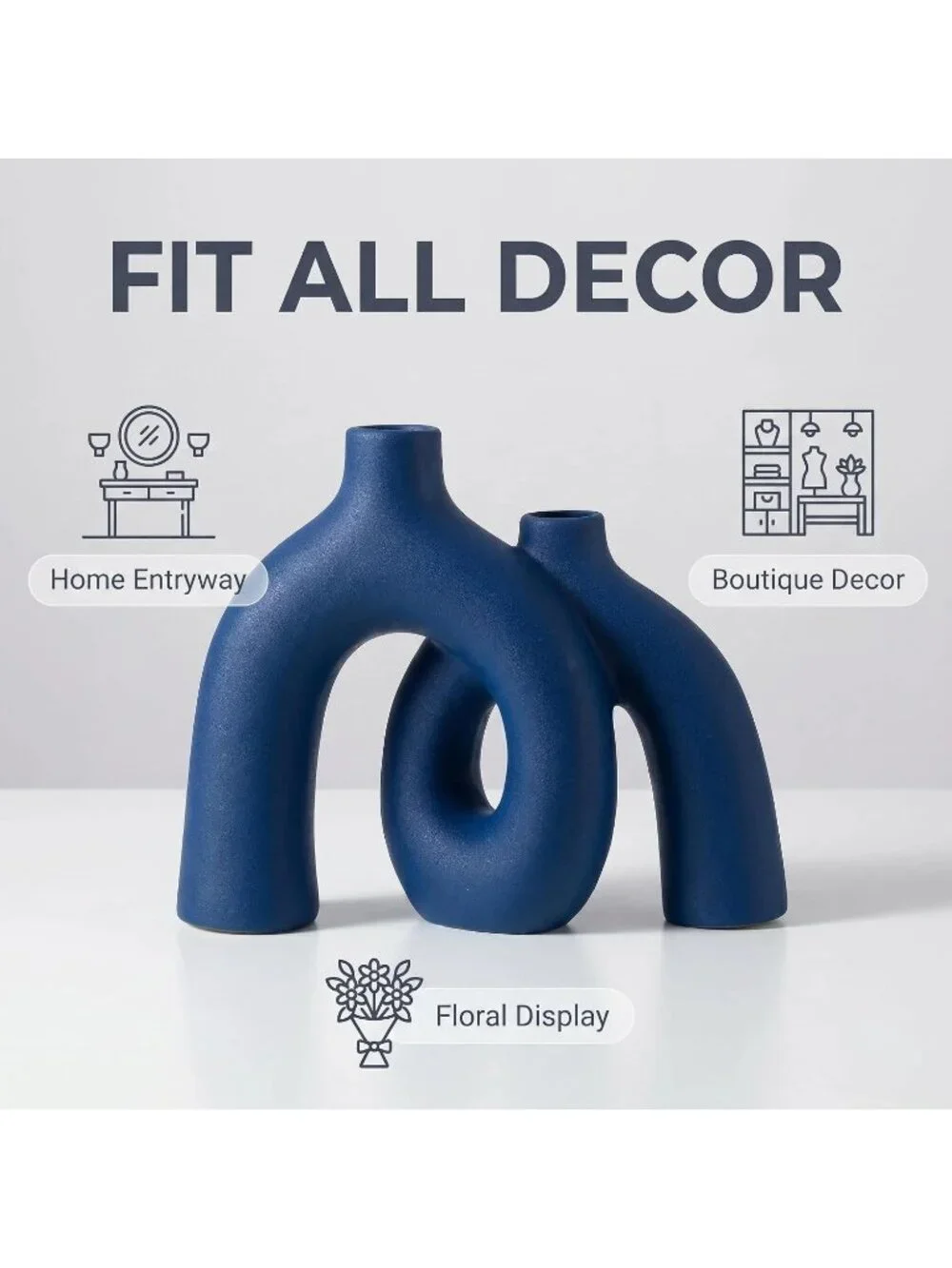 Modern Elegant Blue Matte Ceramic Nordic Boho Vase Set For Living Room Decor